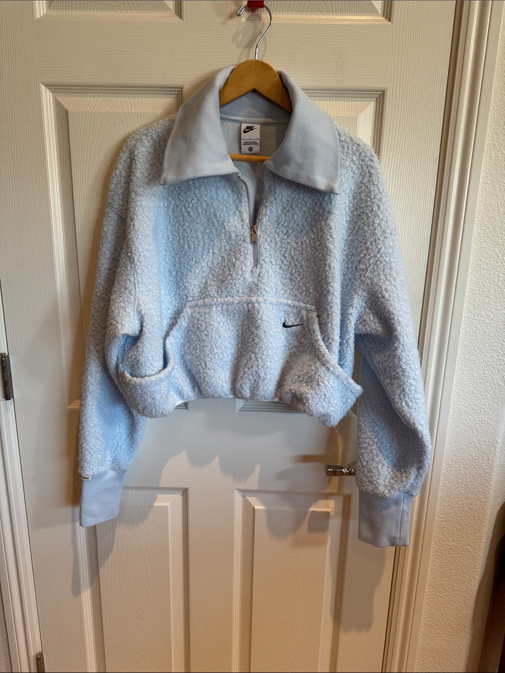 Nike Light Blue Sherpa Cropped Half-Zip Pullover. Worn once. - Picture 1 of 8